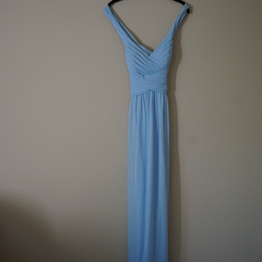 Blue halter dress with cross back straps